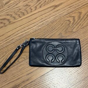 Coach Black Leather Wristlet with Embossed Logo